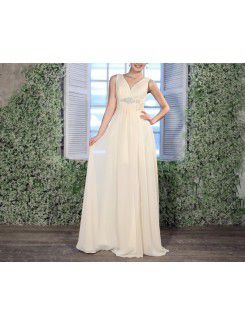 Chiffon V-neck Floor Length Empire Prom Dress with Handmade Flowers