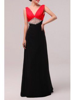 Chiffon V-neck Floor Length A-line Prom Dress with Crystal