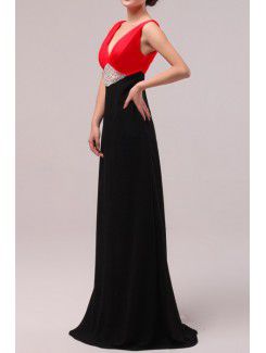 Chiffon V-neck Floor Length A-line Prom Dress with Crystal