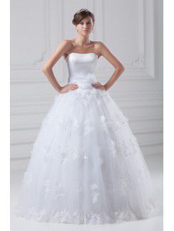 Organza and Satin Scoop Floor Length A-line Embroidered Wedding Dress