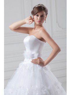 Organza and Satin Scoop Floor Length A-line Embroidered Wedding Dress