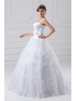 Organza and Satin Scoop Floor Length A-line Embroidered Wedding Dress