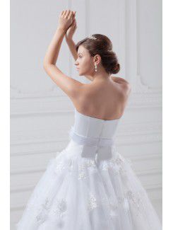 Organza and Satin Scoop Floor Length A-line Embroidered Wedding Dress