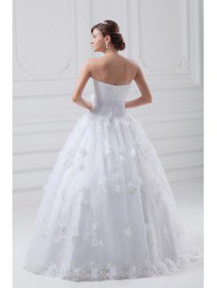 Organza and Satin Scoop Floor Length A-line Embroidered Wedding Dress