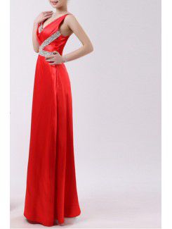 Satin V-neck Floor Length Empire Prom Dress with Sequins