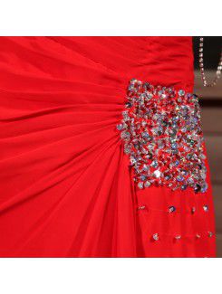 Chiffon One Shoulder Sweep Train Sheath Prom Dress with Sequins