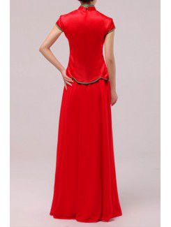 Chiffon High Collar Floor Length A-line Prom Dress with Embroidered