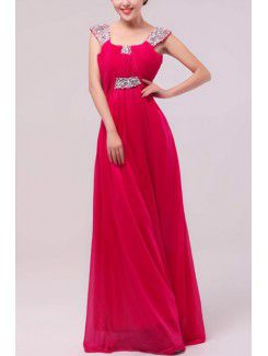 Satin and Chiffon Straps Floor Length Empire Prom Dress with Sequins