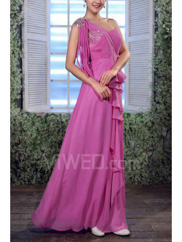 Chiffon One Shoulder Floor Length Empire Prom Dress with Beading