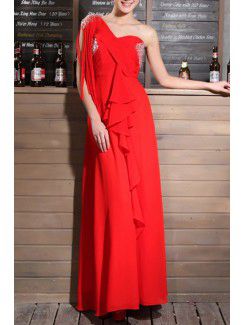 Chiffon One Shoulder Floor Length Empire Prom Dress with Beading