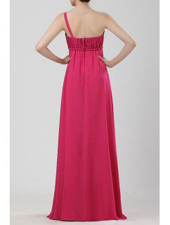 Chiffon One Shoulder Floor Length Empire Prom Dress with Handmade Flowers