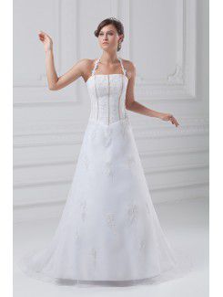 Organza i satyna bez ramiączek długość podłogi-line haftowana suknia ślubna