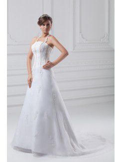 Organza and Satin Strapless Floor Length A-line Embroidered Wedding Dress