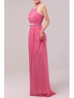 Chiffon Halter Floor Length Empire Prom Dress with Crystal