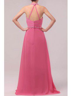 Chiffon Halter Floor Length Empire Prom Dress with Crystal