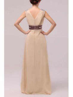 Chiffon V-neck Floor Length Empire Prom Dress with Sequins