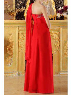 Chiffon One Shoulder Floor Length Empire Prom Dress with Handmade Flowers