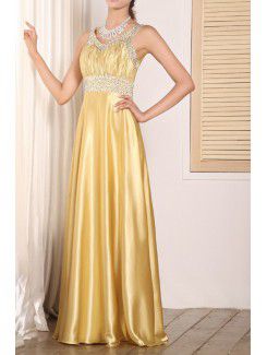 Satin V-neck Floor Length Empire Prom Dress with Sequins