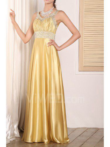 Satin mit v-ausschnitt bodenlange empire abendkleid mit pailletten