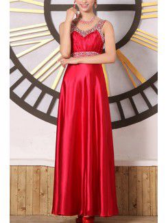 Satin V-neck Floor Length Empire Prom Dress with Sequins