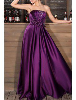 Satin Strapless Floor Length A-line Prom Dress