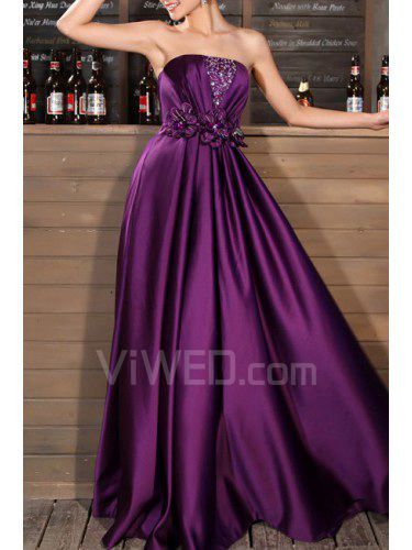 Satin Strapless Floor Length A-line Prom Dress