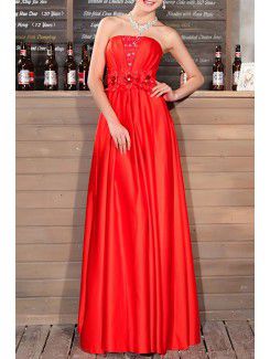 Satin Strapless Floor Length A-line Prom Dress