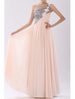 Satin One Shoulder Floor Length A-line Prom Dress with Embroidered