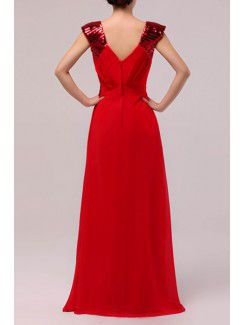 Chiffon V-neck Floor Length Empire Prom Dress with Sequins