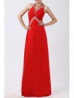 Chiffon Halter Floor Length Empire Prom Dress with Beading