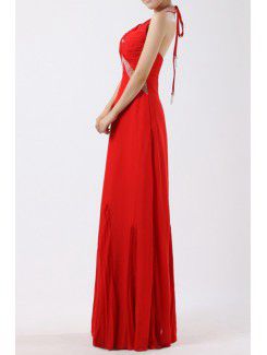 Chiffon Halter Floor Length Empire Prom Dress with Beading