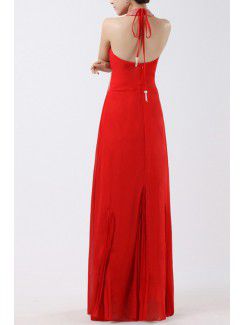 Chiffon Halter Floor Length Empire Prom Dress with Beading