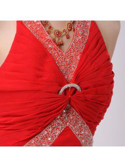 Chiffon Halter Floor Length Empire Prom Dress with Beading