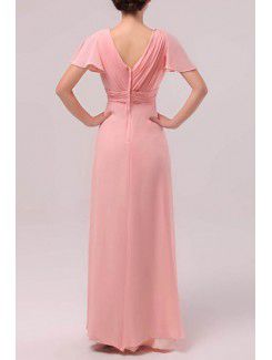 Chiffon V-neck Floor Length Empire Prom Dress with Crystal