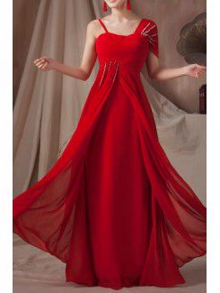 Chiffon Straps Floor Length Empire Prom Dress with Sequins