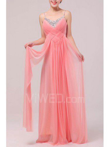 Satin and Tulle Spaghetti Floor Length A-line Prom Dress with Sequins