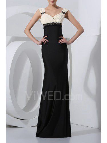 Satin Straps Floor Length Sheath Prom Dress with Crystal