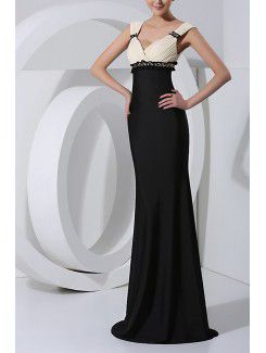 Satin Straps Floor Length Sheath Prom Dress with Crystal