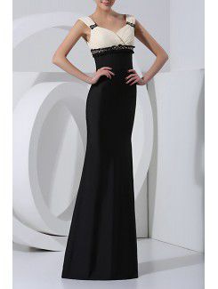 Satin Straps Floor Length Sheath Prom Dress with Crystal