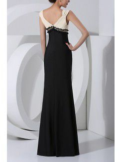 Satin Straps Floor Length Sheath Prom Dress with Crystal