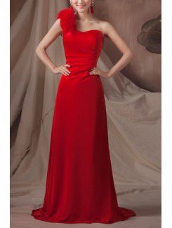 Satin One Shoulder Chapel Train A-line Prom Dress