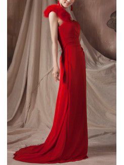 Satin One Shoulder Chapel Train A-line Prom Dress