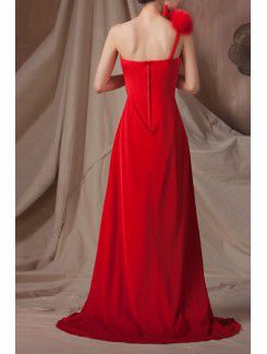 Satin One Shoulder Chapel Train A-line Prom Dress