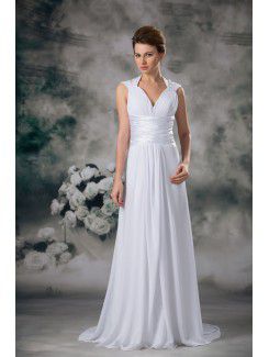 Chiffon V-Neck Sweep Train Column Wedding Dress