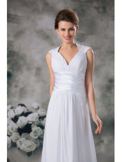 Chiffon V-Neck Sweep Train Column Wedding Dress