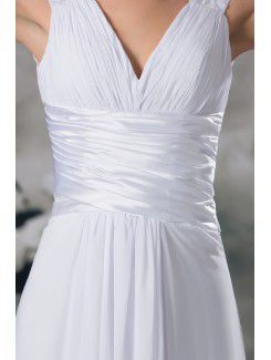 Chiffon V-Neck Sweep Train Column Wedding Dress