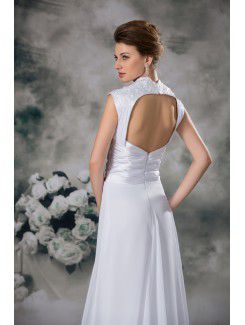 Chiffon V-Neck Sweep Train Column Wedding Dress