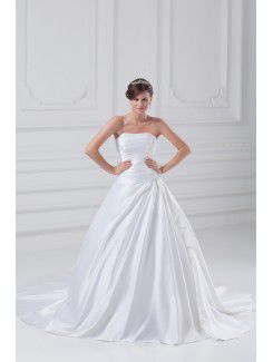 Satin Strapless Sweep Train A-line Wedding Dress