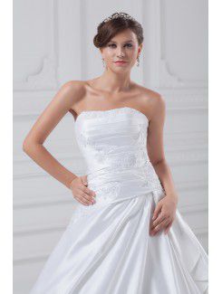 Satin Strapless Sweep Train A-line Wedding Dress