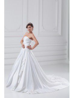 Satin Strapless Sweep Train A-line Wedding Dress